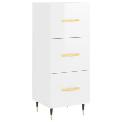 vidaXL Aparador de madera contrachapada blanco brillante 34,5x34x90 cm