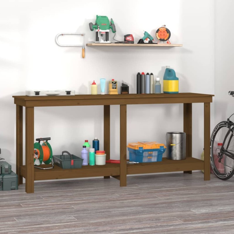vidaXL Banco de trabajo madera maciza de pino marrón miel 180x50x80 cm vidaXL Banco de trabajo madera maciza de pino marrón miel 180x50x80 cm