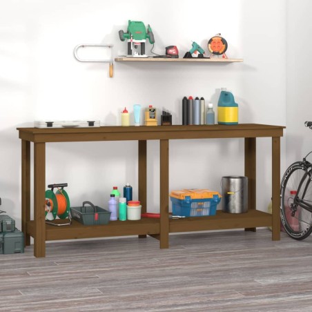 vidaXL Banco de trabajo madera maciza de pino marrón miel 180x50x80 cm