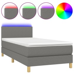 vidaXL Cama box spring colchón y luces LED tela gris oscuro 90x200 cm