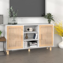 vidaXL Aparador madera maciza pino blanco ratán natural 105x30x60 cm