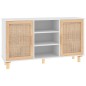 vidaXL Aparador madera maciza pino blanco ratán natural 105x30x60 cm vidaXL Aparador madera maciza pino blanco ratán natural 105x30x60 cm