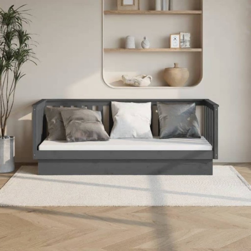 vidaXL Sofá cama madera maciza de pino gris 90x190 cm vidaXL Sofá cama madera maciza de pino gris 90x190 cm