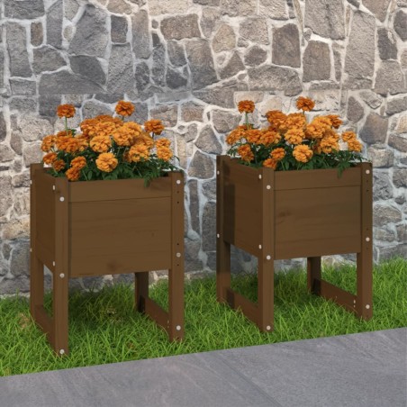 vidaXL Jardinera 2 uds madera maciza de pino marrón miel 40x40x52,5 cm