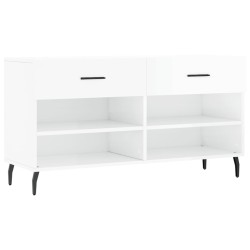 vidaXL Banco zapatero madera de ingeniería blanco brillo 102x35x55 cm