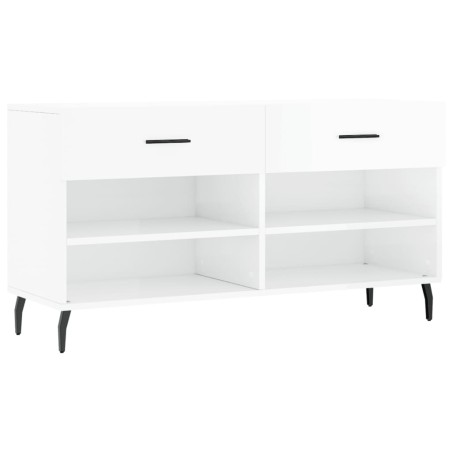 vidaXL Banco zapatero madera de ingeniería blanco brillo 102x35x55 cm