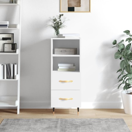 vidaXL Aparador de madera contrachapada blanco brillante 34,5x34x90 cm