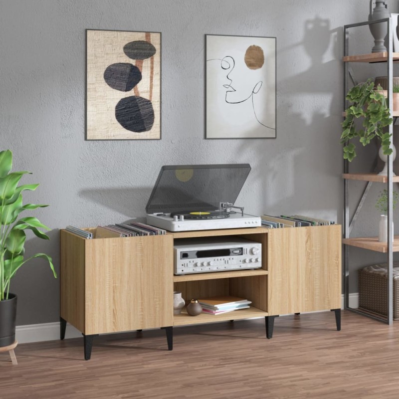 vidaXL Mueble discos madera contrachapada roble sonoma 121x38x48 cm vidaXL Mueble discos madera contrachapada roble sonoma 121x38x48 cm
