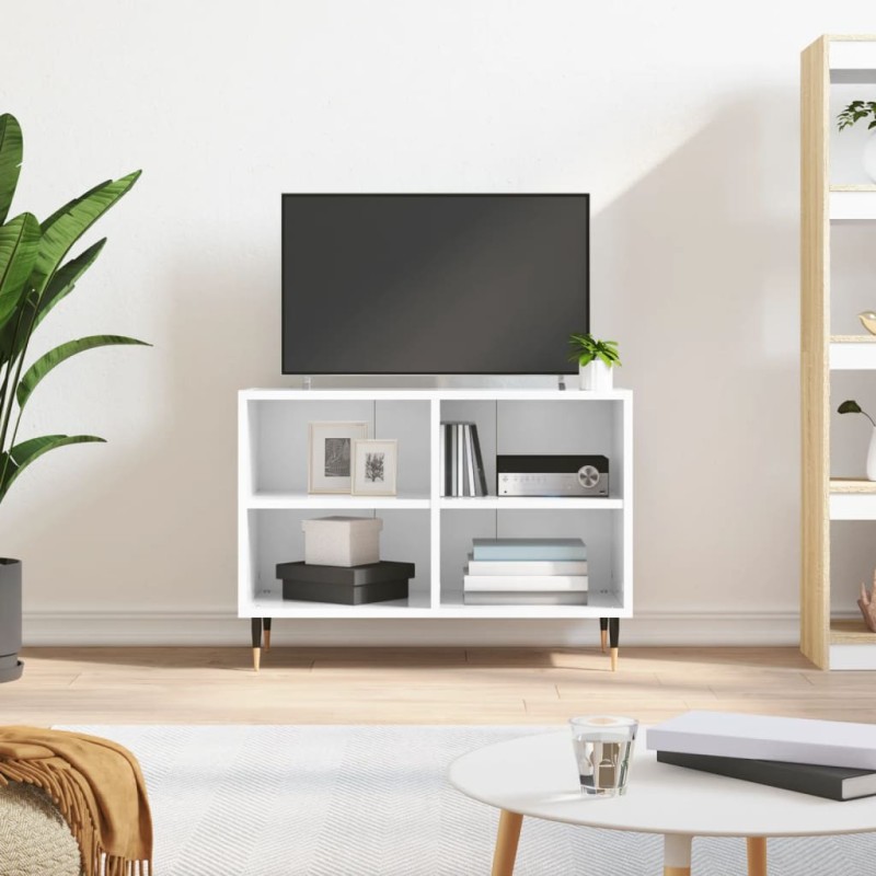 vidaXL Mueble de TV madera de ingeniería blanco brillo 69,5x30x50 cm