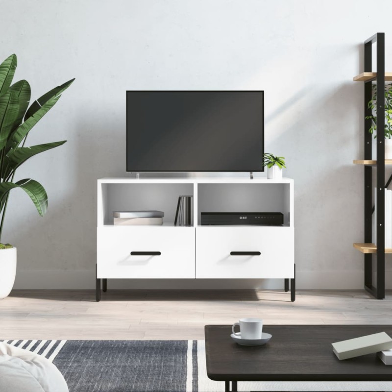 vidaXL Mueble de TV madera contrachapada blanco brillo 80x36x50 cm vidaXL Mueble de TV madera contrachapada blanco brillo 80x36x50 cm