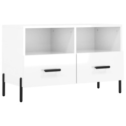 vidaXL Mueble de TV madera contrachapada blanco brillo 80x36x50 cm