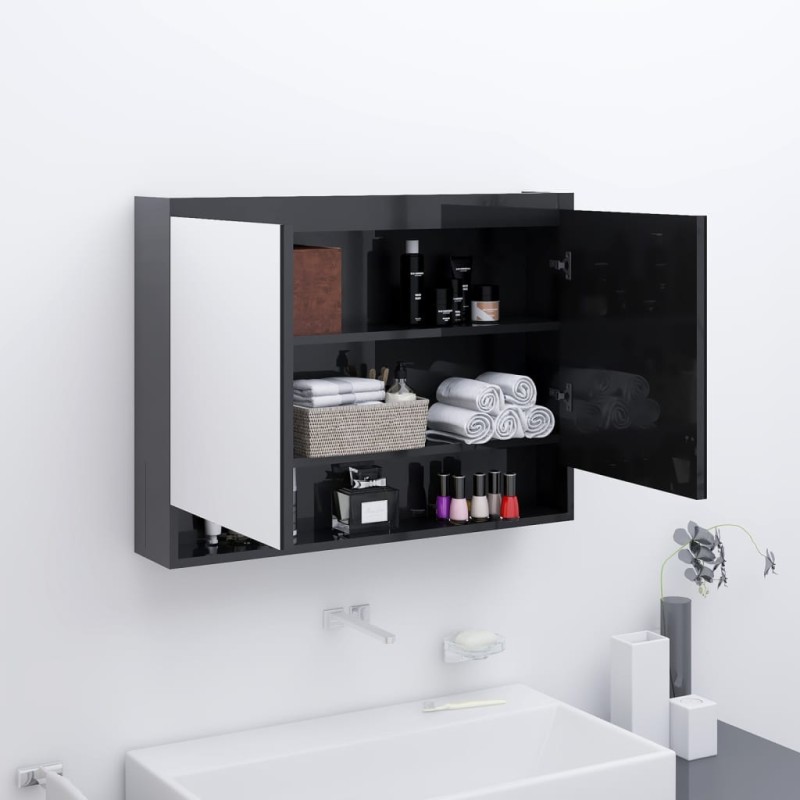 vidaXL Armario de baño con espejo MDF negro brillante 80x15x60 cm vidaXL Armario de baño con espejo MDF negro brillante 80x15x60 cm