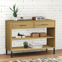 vidaXL Armario consola patas de metal madera maciza pino marrón OSLO