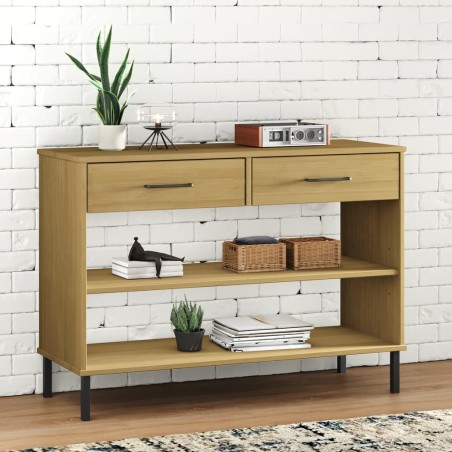 vidaXL Armario consola patas de metal madera maciza pino marrón OSLO