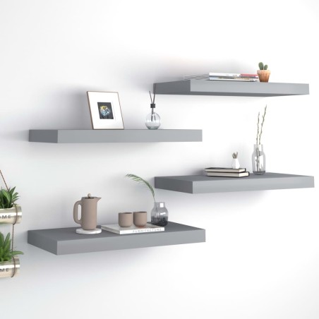 vidaXL Estantes flotantes de pared 4 uds MDF gris 50x23x3,8 cm