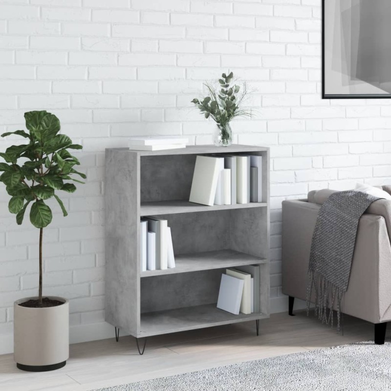 vidaXL Estantería madera de ingeniería gris hormigón 69,5x32,5x90 cm vidaXL Estantería madera de ingeniería gris hormigón 69,5x32,5x90 cm