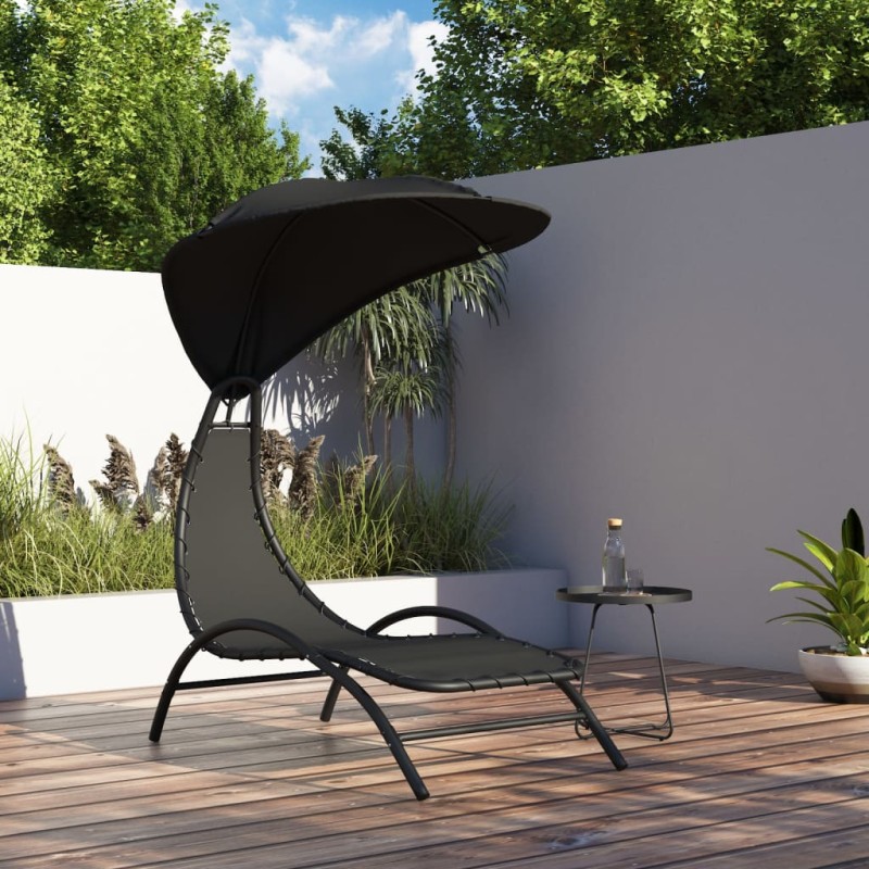 vidaXL Tumbona con toldo acero y tela color negro 167x80x195 cm vidaXL Tumbona con toldo acero y tela color negro 167x80x195 cm