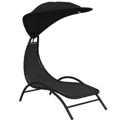 vidaXL Tumbona con toldo acero y tela color negro 167x80x195 cm