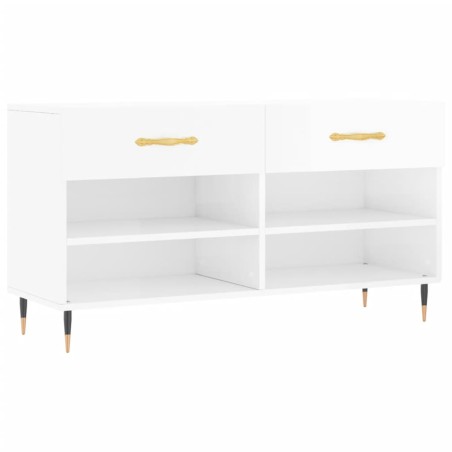 vidaXL Banco zapatero madera de ingeniería blanco brillo 102x35x55 cm