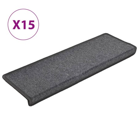 vidaXL Alfombras de peldaños de escalera 15 uds gris oscuro 65x21x4 cm