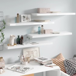 vidaXL Estante flotante de pared 4 uds MDF blanco brillo 90x23,5x3,8cm