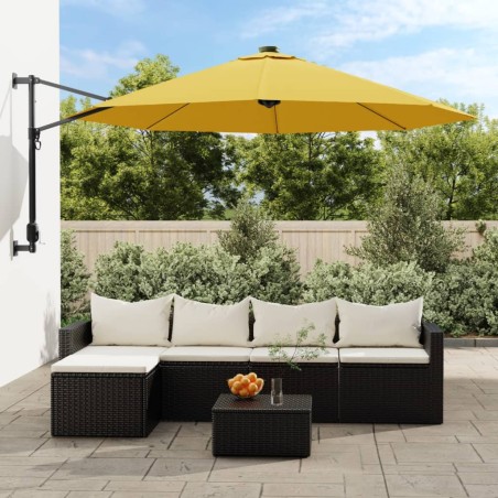 vidaXL Sombrilla de pared con LED amarillo 290 cm