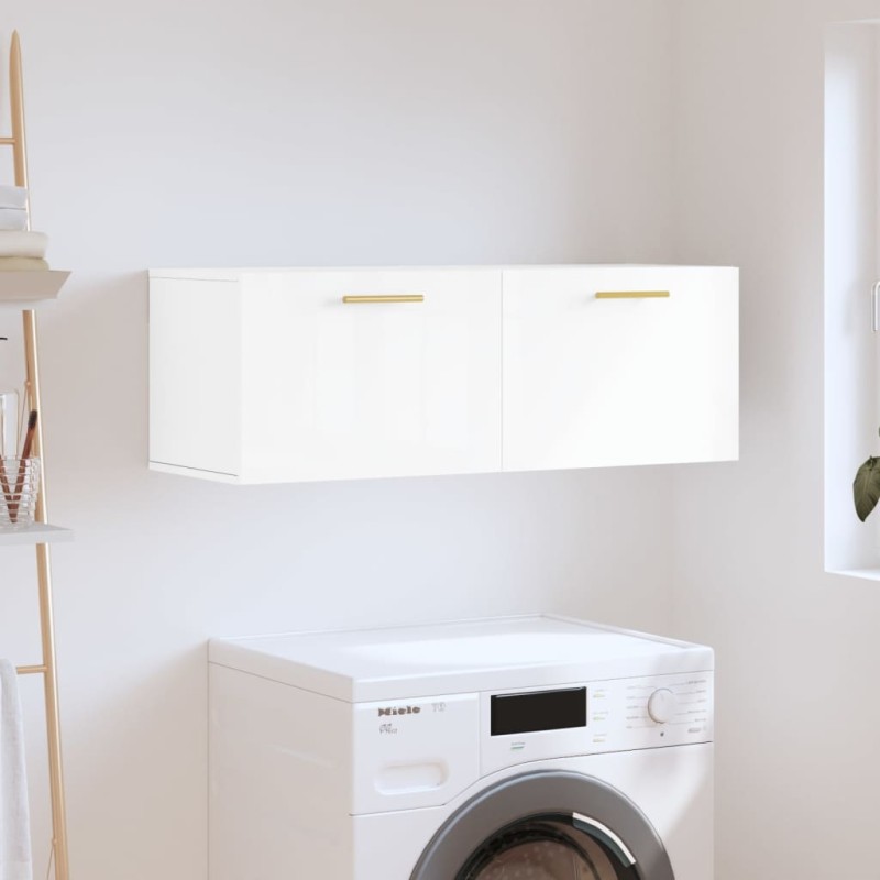 vidaXL Armario de pared madera ingeniería blanco brillo 100x36,5x35 cm vidaXL Armario de pared madera ingeniería blanco brillo 100x36,5x35 cm