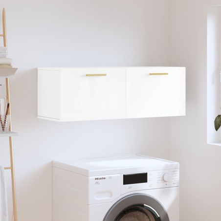 vidaXL Armario de pared madera ingeniería blanco brillo 100x36,5x35 cm