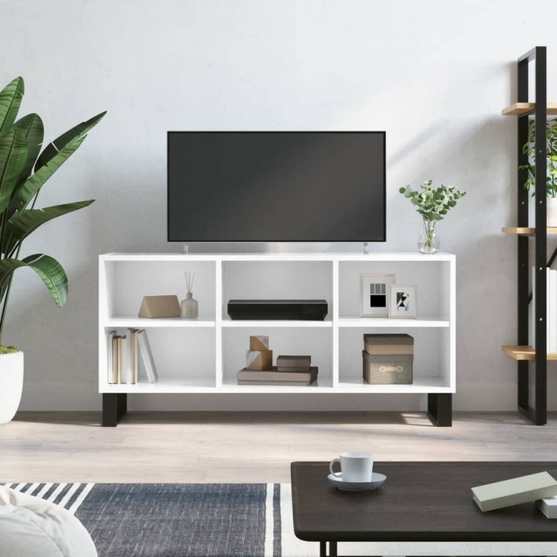 vidaXL Mueble de TV madera de ingeniería blanco brillo 103,5x30x50 cm