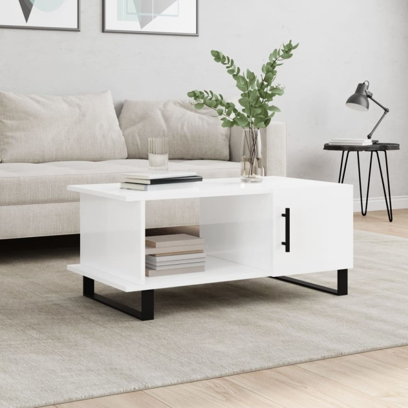 vidaXL Mesa de centro madera contrachapada blanco brillo 90x50x40 cm vidaXL Mesa de centro madera contrachapada blanco brillo 90x50x40 cm