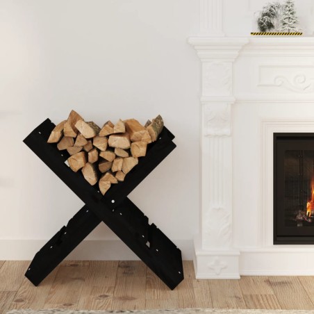 vidaXL Soporte de leña madera maciza de pino negro 47x39,5x48 cm