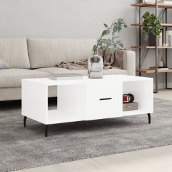 vidaXL Mesa de centro madera contrachapada blanco brillo 102x50x40 cm