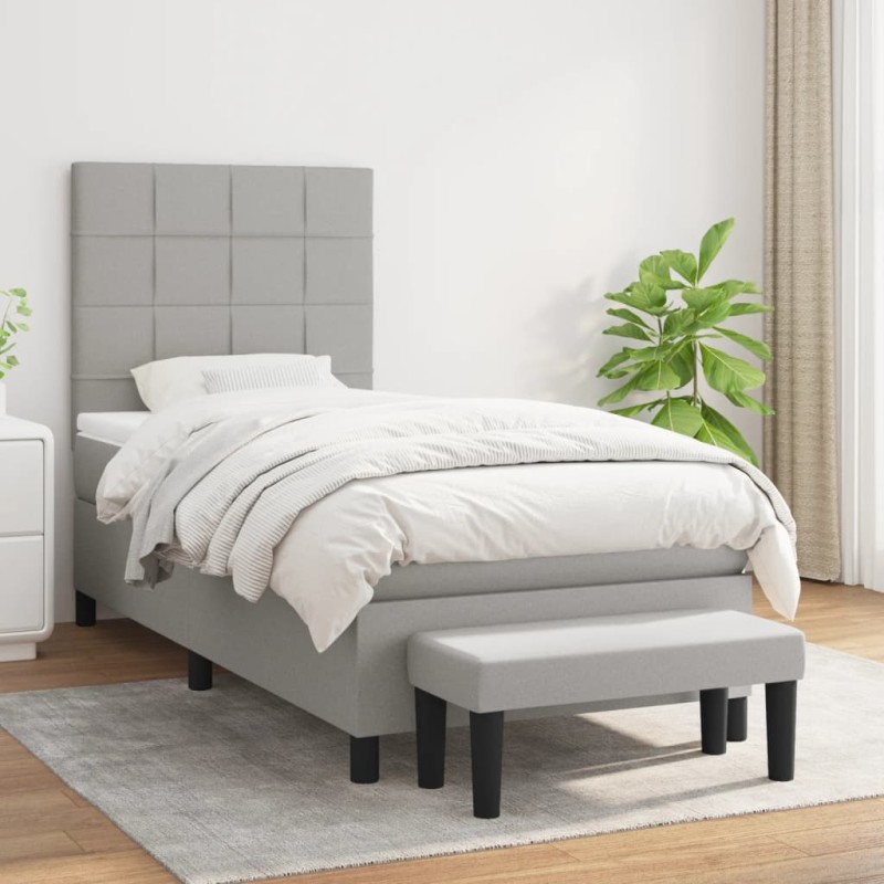 vidaXL Cama box spring con colchón tela gris claro 90x200 cm vidaXL Cama box spring con colchón tela gris claro 90x200 cm