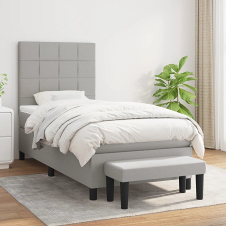 vidaXL Cama box spring con colchón tela gris claro 90x200 cm