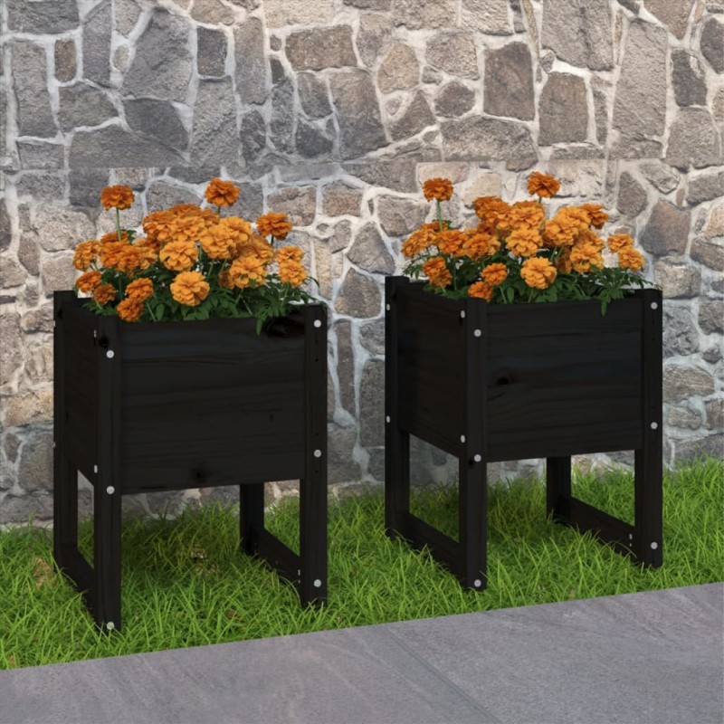 vidaXL Jardinera 2 unidades madera maciza de pino negro 40x40x52,5 cm vidaXL Jardinera 2 unidades madera maciza de pino negro 40x40x52,5 cm