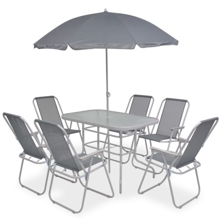 vidaXL Juego de comedor de jardín 8 piezas acero y textilene gris