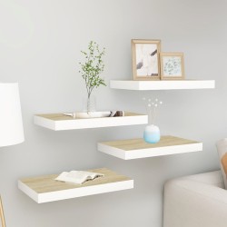 vidaXL Estantes flotantes pared 4 uds MDF roble y blanco 50x23x3,8 cm