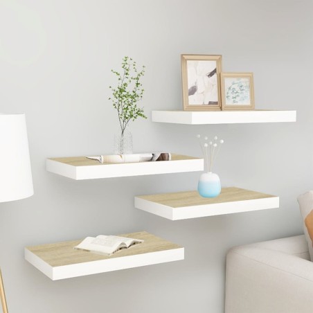 vidaXL Estantes flotantes pared 4 uds MDF roble y blanco 50x23x3,8 cm