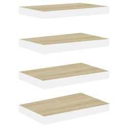vidaXL Estantes flotantes pared 4 uds MDF roble y blanco 50x23x3,8 cm