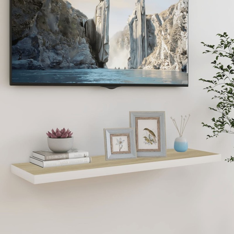 vidaXL Estante flotante de pared blanco y roble MDF 90x23,5x3,8 cm vidaXL Estante flotante de pared blanco y roble MDF 90x23,5x3,8 cm