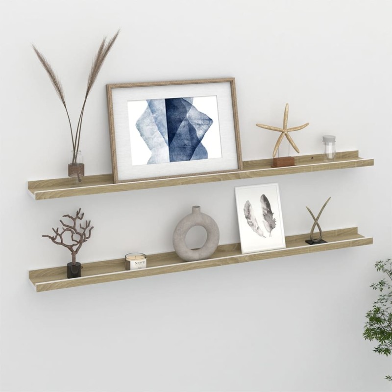 vidaXL Estantes de pared 2 unidades blanco y roble Sonoma 100x9x3 cm vidaXL Estantes de pared 2 unidades blanco y roble Sonoma 100x9x3 cm