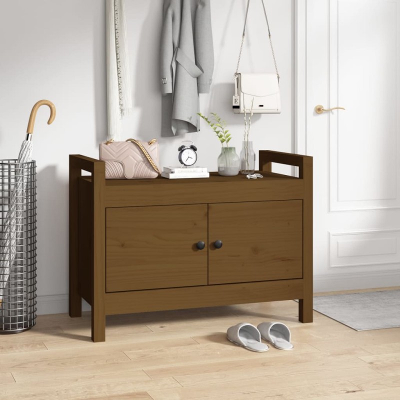 vidaXL Banco de recibidor madera maciza de pino marrón miel 80x40x60cm vidaXL Banco de recibidor madera maciza de pino marrón miel 80x40x60cm