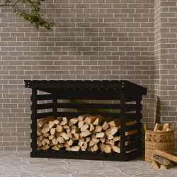 vidaXL Leñero de madera maciza de pino negro 108x73x79 cm