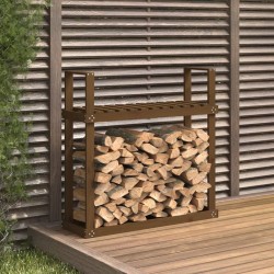 vidaXL Leñero de madera maciza pino marrón miel 110x35x108,5 cm