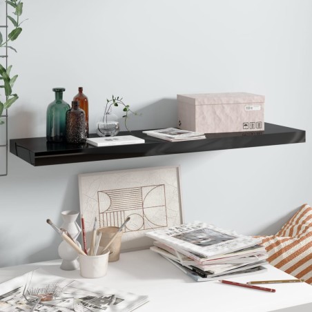 vidaXL Estante flotante de pared MDF gris brillo 90x23,5x3,8 cm