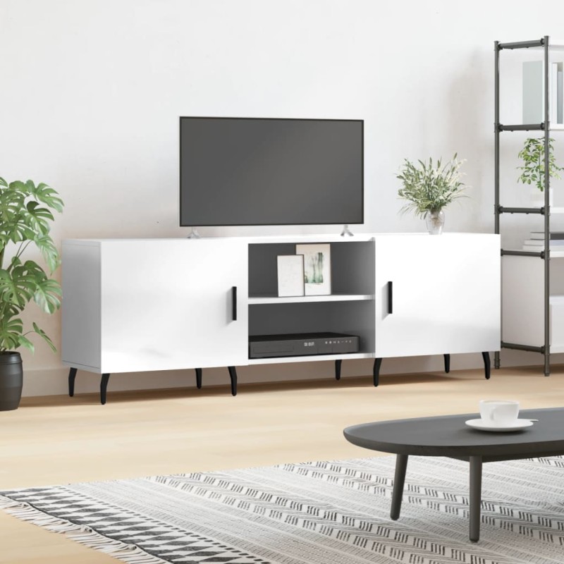 vidaXL Mueble de TV madera de ingeniería blanco brillante 150x30x50 cm vidaXL Mueble de TV madera de ingeniería blanco brillante 150x30x50 cm