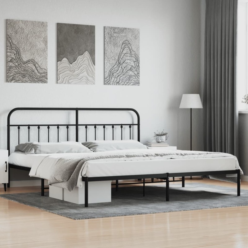 vidaXL Estructura de cama con cabecero metal negro 200x200 cm vidaXL Estructura de cama con cabecero metal negro 200x200 cm