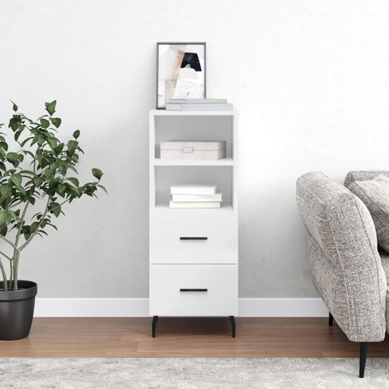 vidaXL Aparador de madera contrachapada blanco brillante 34,5x34x90 cm vidaXL Aparador de madera contrachapada blanco brillante 34,5x34x90 cm
