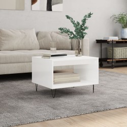 vidaXL Mesa de centro madera de ingeniería blanco brillo 60x50x40 cm