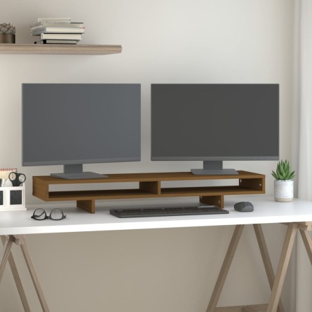 vidaXL Soporte de monitor madera maciza pino marrón miel 100x27x14 cm